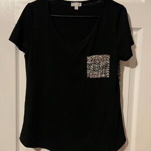 Black Women's Top with Patterned Pocket
